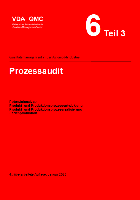 Titelseite des Bandes VDA 6.3 Prozessaudit. Alle Informationen zum Inhalt des Bandes, den Schulungen Prozessauditor und den Qualifikationen / Prüfungen finden Sie auf der Webseite www.gab-global.com/VDA 6.3 Infopage.